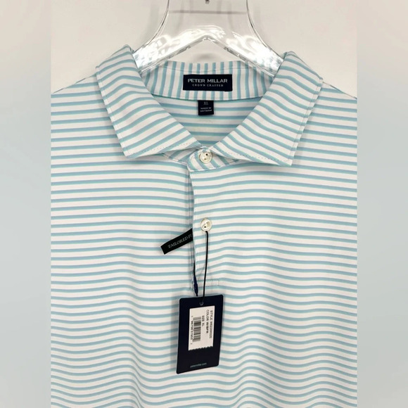 NWT Peter Millar Crown Crafted Performance Jersey Polo Shirt Turquoise Stripe XL - Picture 4 of 10